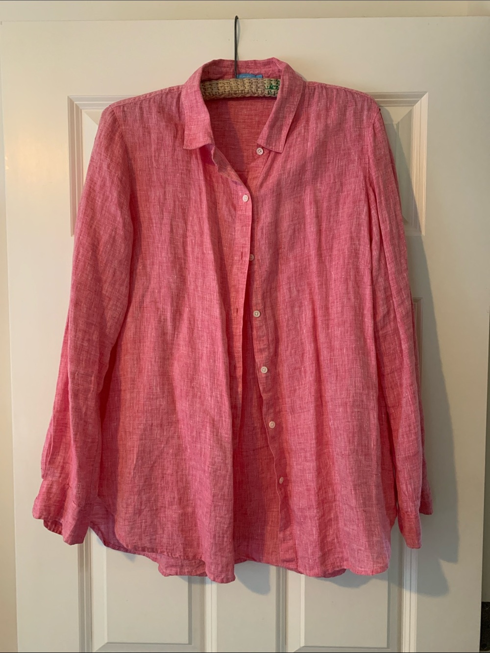 Pink Button-Down Linen Shirt - Women's Classic Collared Top
